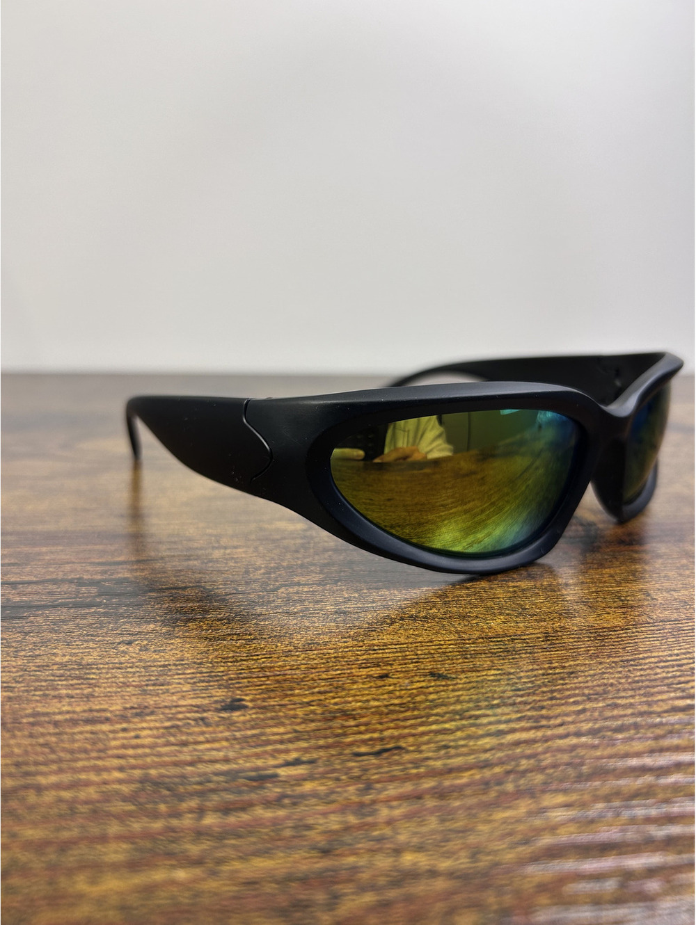 Black Frame Sunglasses with Green Mirrored Lenses